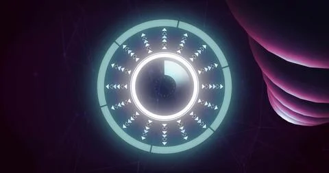 Glowing interface radiating halo in digital field with segmented ring pie Stockillustratie