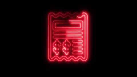 Glowing Invoice Icon in HD Video Neon Animation Stock Footage 304555320