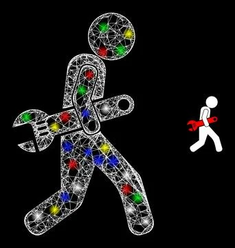 Glowing Irregular Mesh Thief Steal Spanner Icon Stock Illustration