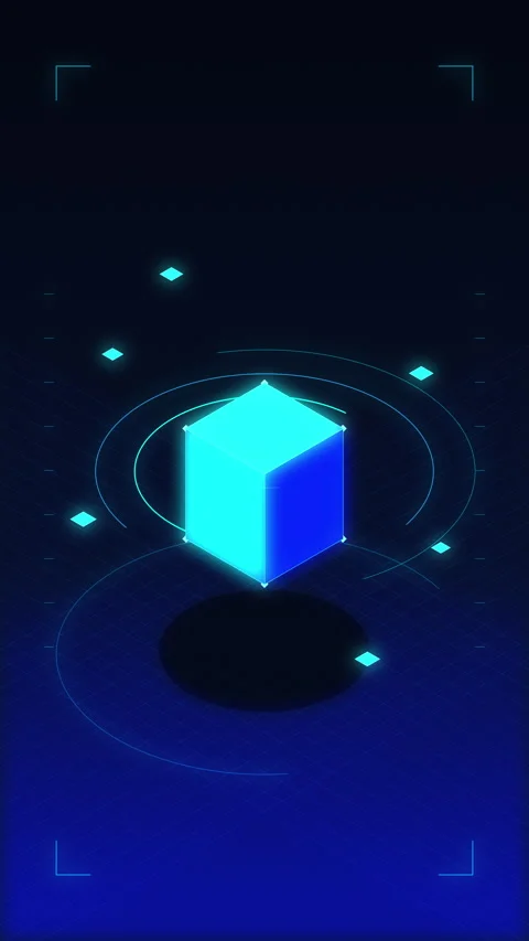 Glowing isometric cube with digital data stream particles, abstract tech in.. Stock Footage 348340461