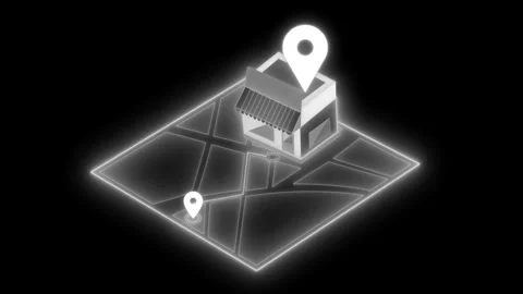 Glowing isometric map with pinned storefront animation Stock Footage 334764582