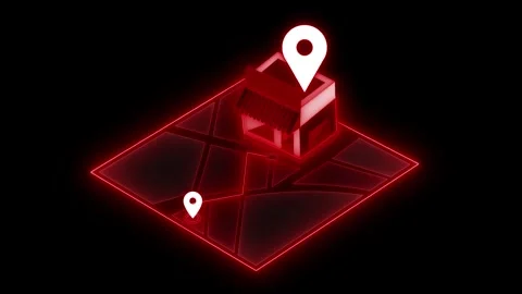 Glowing isometric map with pinned storefront animation Stock Footage 334764583