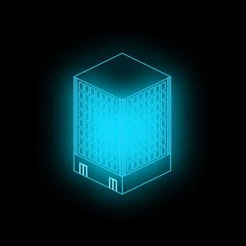 Glowing isometric office building on dark background Stock Illustration