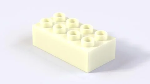 Glowing Ivory Plastic Building Brick Isolated on White Background Stock Illustration