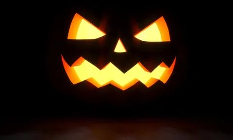 A glowing Jack O Lantern in a dark. 3D Rendering illustration Stock Illustration