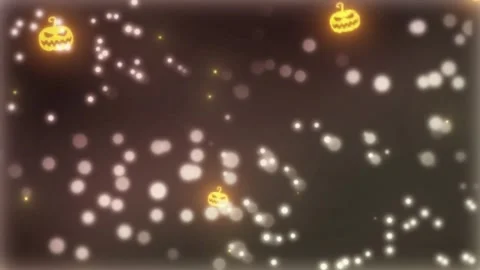 Glowing jack o lantern icons floating within abstract bokeh particles against 스톡 동영상 345329724