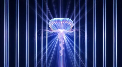 Glowing jellyfish floating in digital space Stock Footage 331459891