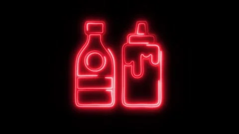 Glowing Ketchup Icon in HD Video Neon Animation Stockbeeldmateriaal 304554716
