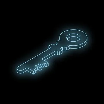 Glowing key floating on dark background, access and security concept Stock Illustration
