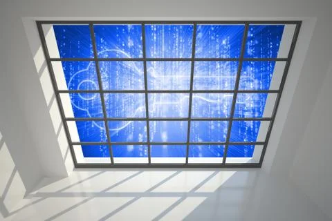 Glowing key seen through window Illustrazione stock