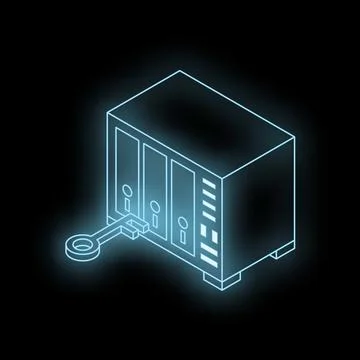 Glowing key unlocks server room or datacenter in isometric view Stock Illustration