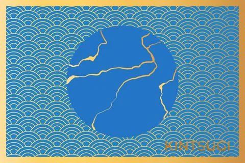 Glowing Kintsugi style background. Circle with golden Kintsugi cracks 库存插图