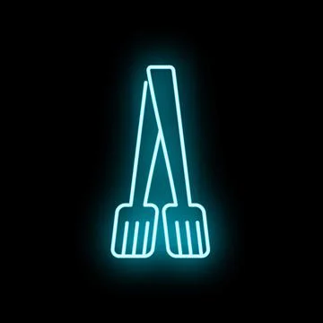 Glowing kitchen tongs neon light icon on black Stock Illustration