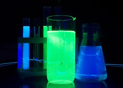 Glowing laboratory bottles. Foto stock