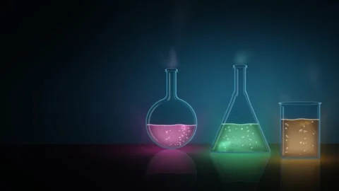 Glowing Laboratory Flasks with Bubbling Liquid Seamless Loop Видео 347071678