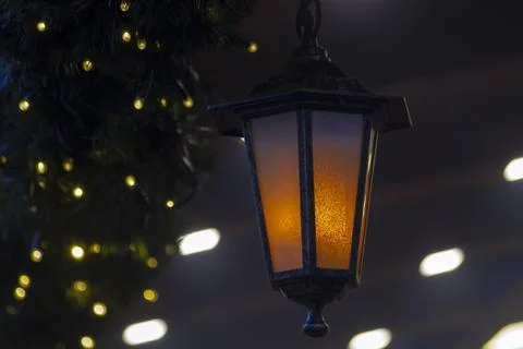 Glowing lamp with black cats Stock Photos
