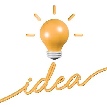 Glowing lamp icon, in 3D. Accompanied by Idea Writing. Stock Illustration