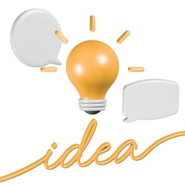 Glowing lamp icon, in 3D. Accompanied by Idea Writing. Stock Illustration