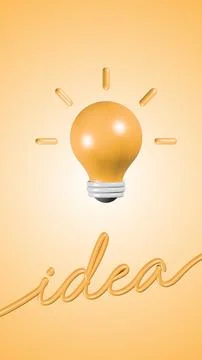 Glowing lamp icon, in 3D. Accompanied by Idea Writing. Stock Illustration