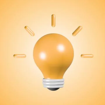 Glowing lamp icon, in 3D. For ideas and inspiration. Very creative. Stock Illustration