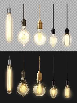 Glowing lamps, vector filament bulbs isolated set Illustrazione stock
