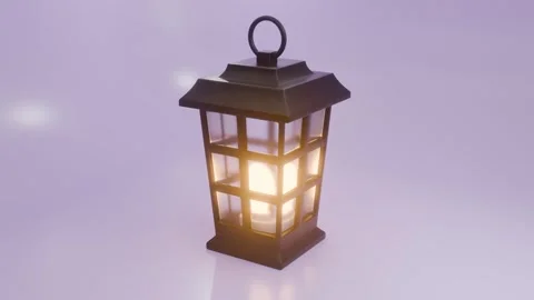 Glowing Lantern 3D Render with Warm Light on Soft Background. 4K Stock Footage 321199612