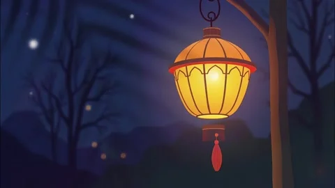 Glowing lantern in the forest at night Stock Footage 297727201
