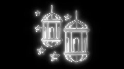 Glowing Lantern Icon and Symbol in HD Video Neon Stock Footage 304559599