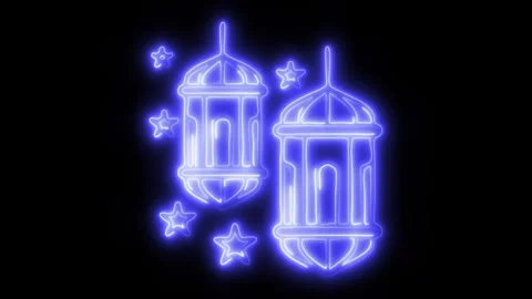 Glowing Lantern Icon and Symbol in HD Video Neon Stock Footage 304559607