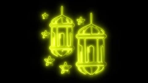 Glowing Lantern Icon and Symbol in HD Video Neon Stock Footage 304559609