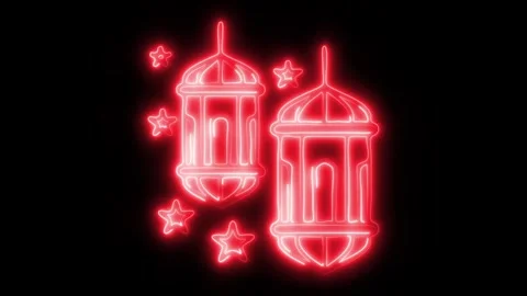 Glowing Lantern Icon and Symbol in HD Video Neon Stock Footage 304559613