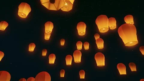 Glowing Lanterns Floating In The Night sky Illustrazione stock
