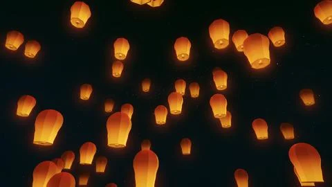 Glowing Lanterns Floating In The Night sky Illustrazione stock