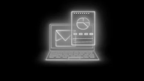 Glowing laptop with email and chart icons animation Vídeo Stock 325247539