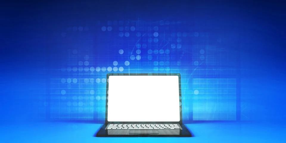 Glowing Laptop Empty Screen Stock Illustration
