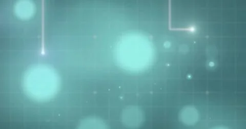 Glowing large teal orb occupying center in UI layout, casting bokeh over grid Stock Photos
