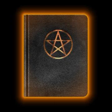 Glowing leather book with pentagram. vector Stock Illustration