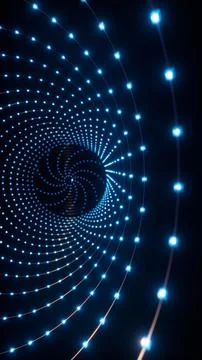 Glowing led light particles in a digital spiral pattern through a dark space 스톡 일러스트