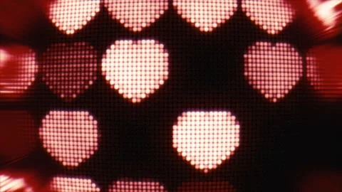 Glowing led pixel heart lights background with red screen glitch effect Stock Footage 346708707