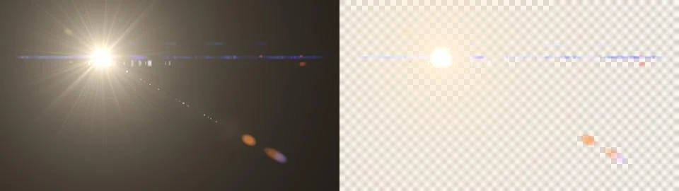 Glowing Lens Flare Light Effect with Blue Horizontal Streak and Orange Bokeh Stock Illustration