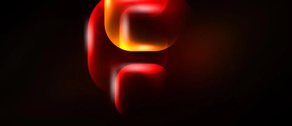 Glowing letter E design. Red, orange hues dominate dark background. Smooth Illustrazione stock