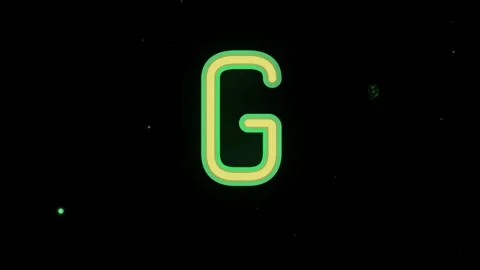 Glowing letter g symbols floating against dark background with animated green Stock Footage 346120733