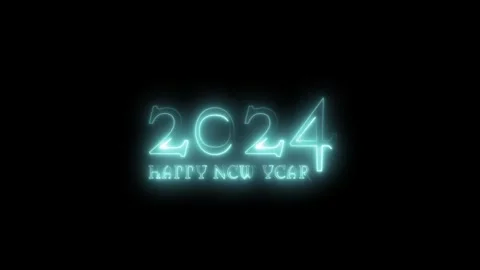 The glowing light blue numbers 2024 and the text of the happy new year appears Stock Footage 258012728