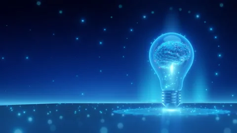 Glowing Light Bulb with Brain Symbolizing AI Stock Footage 290492013