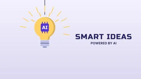 Glowing light bulb with a chip inside beside Smart Ideas text vector illust.. Stock Illustration