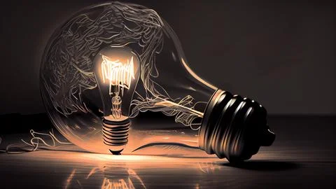 Glowing light bulb on dark background, Computer digital drawing. Stock Illustration