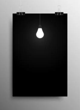 Glowing Light Bulb Dark Room. Idea. Stock Illustration