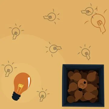 Glowing Light Bulb Drawing In Box Displaying Fresh Discoveries. Shining Glass Stock Illustration