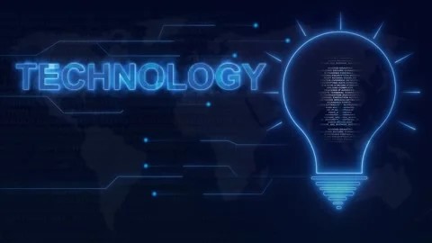 Glowing light bulb filled with digital code on map. Innovative glowing ligh.. Stock Footage 338348389