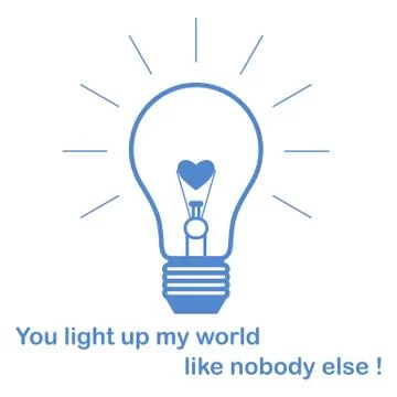 Glowing light bulb with glower in shape of heart. Stock Illustration